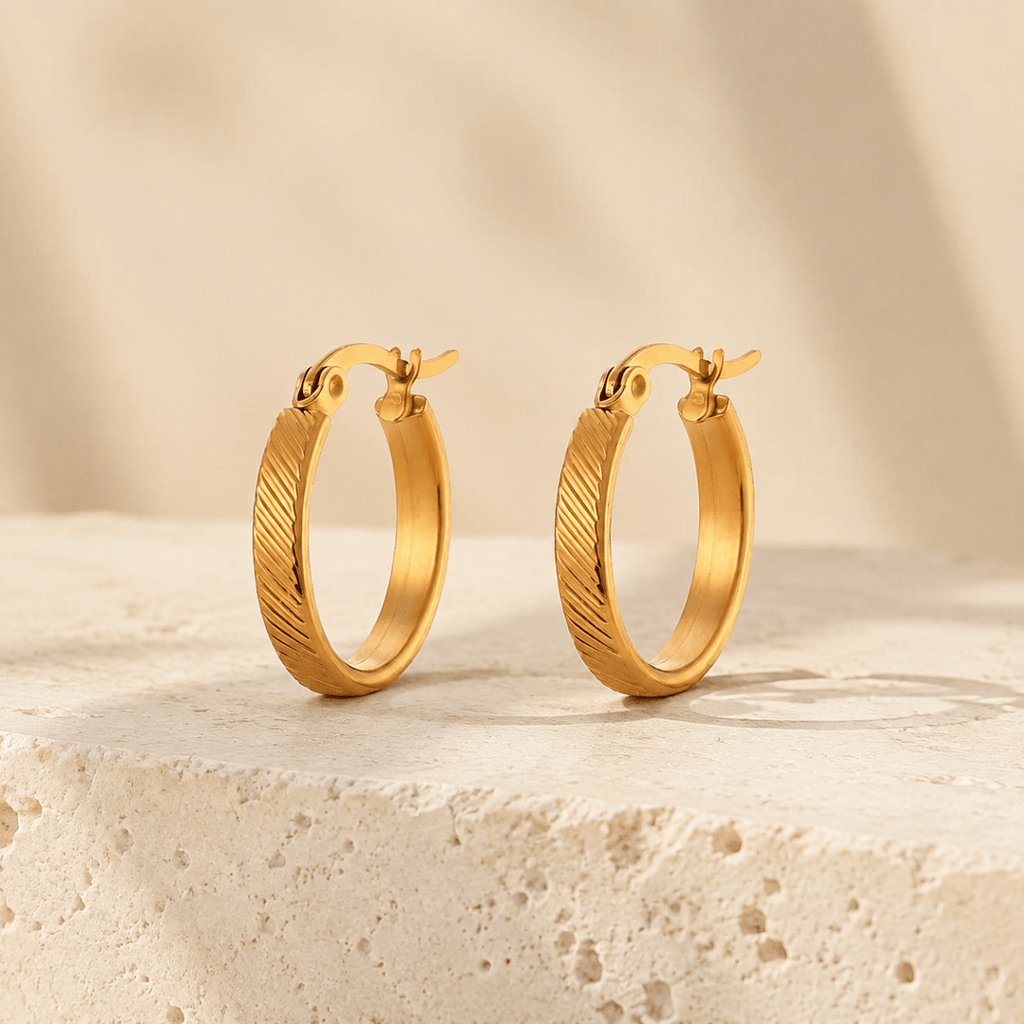 Evadne Diagonal-Texture Oval Hoop Earrings - Luzy Jewels