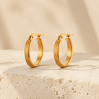 Evadne Diagonal-Texture Oval Hoop Earrings - Luzy Jewels