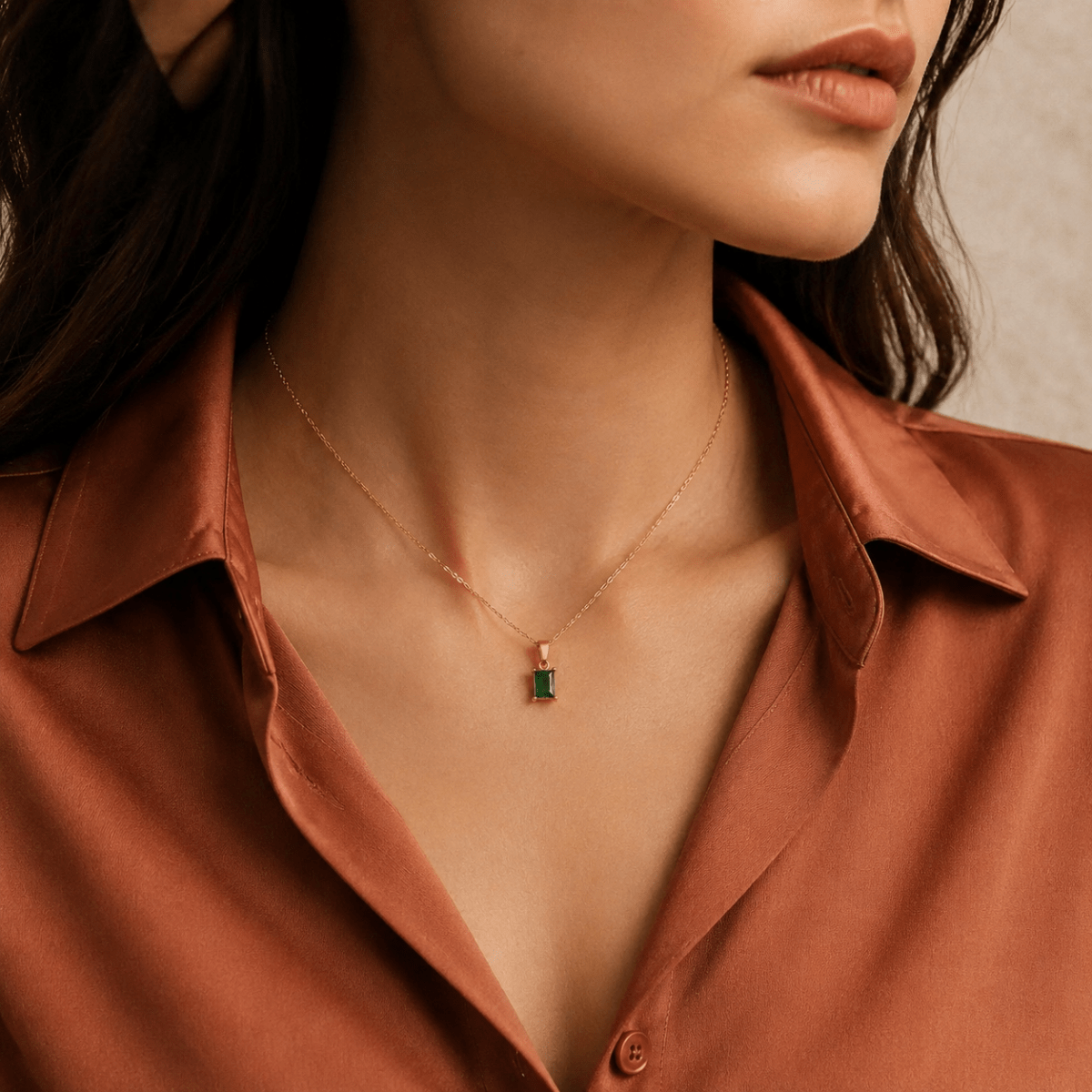 Evelina Green Solitaire Necklace - Luzy Jewels