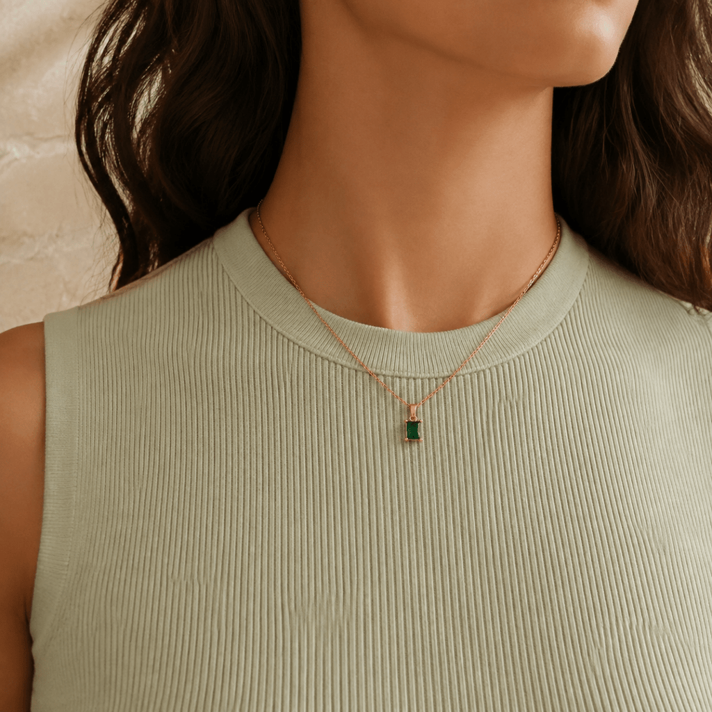 Evelina Green Solitaire Necklace - Luzy Jewels