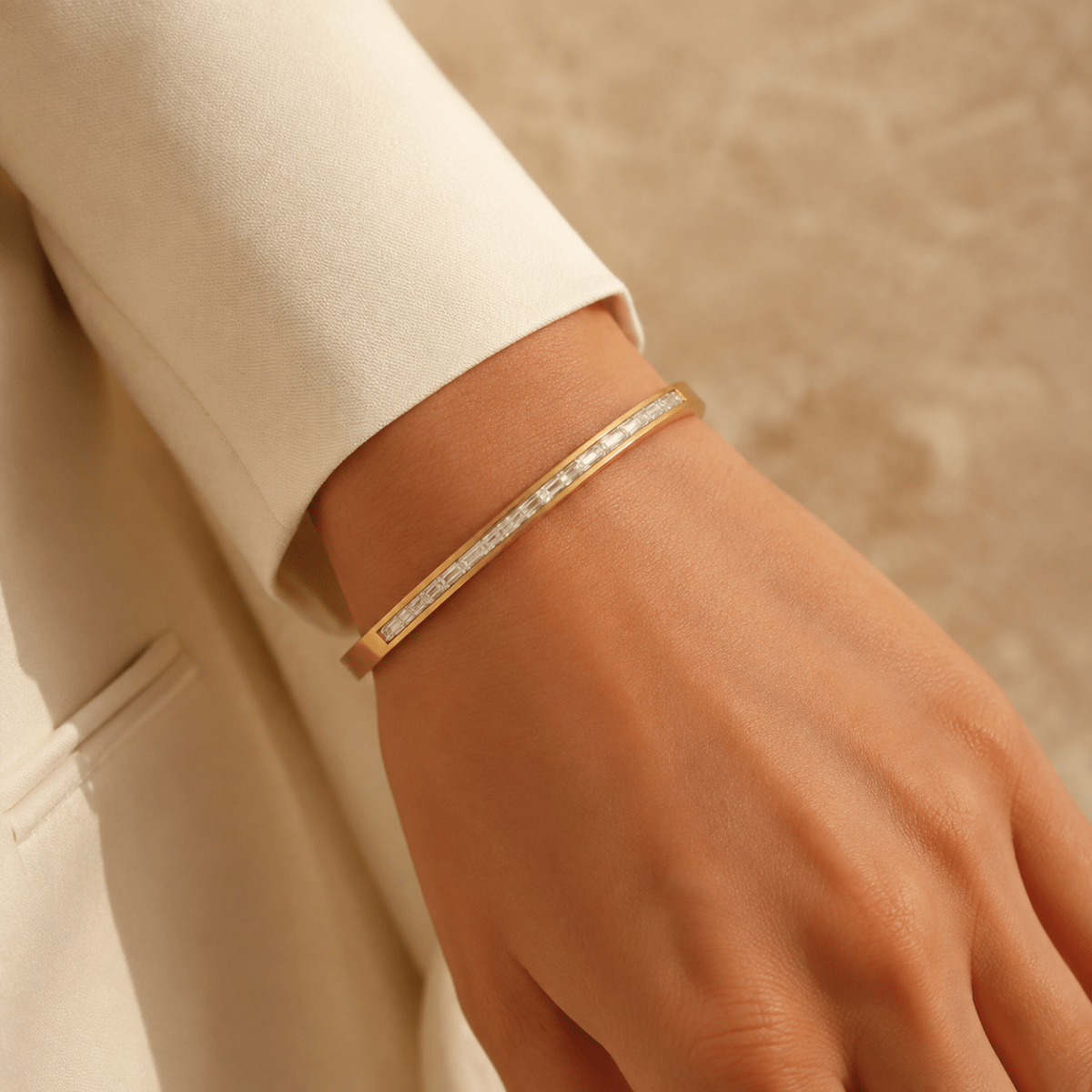 Gianna Baguette Hinged Bangle - Luzy Jewels
