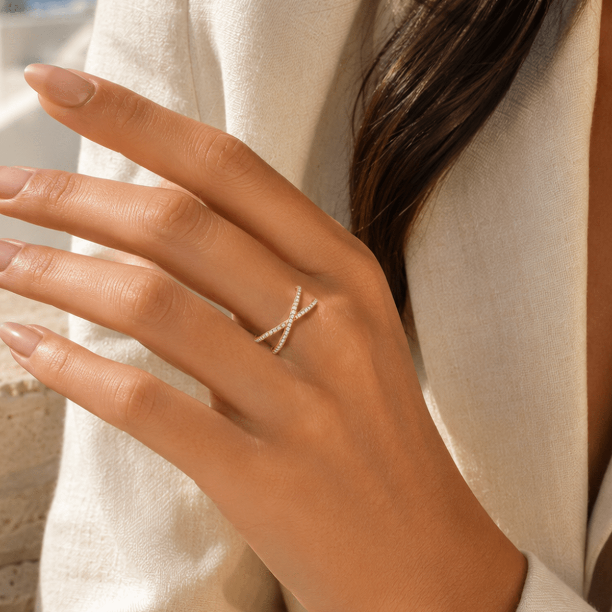 Ione Pavé Crossover Ring - Luzy Jewels