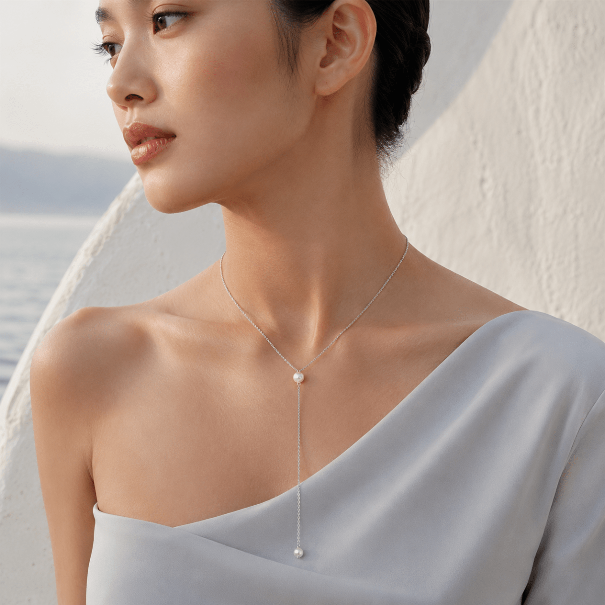 Iria Pearl Lariat Necklace - Luzy Jewels