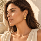 Kaelora Rippled Rectangle Stud Earrings - Luzy Jewels