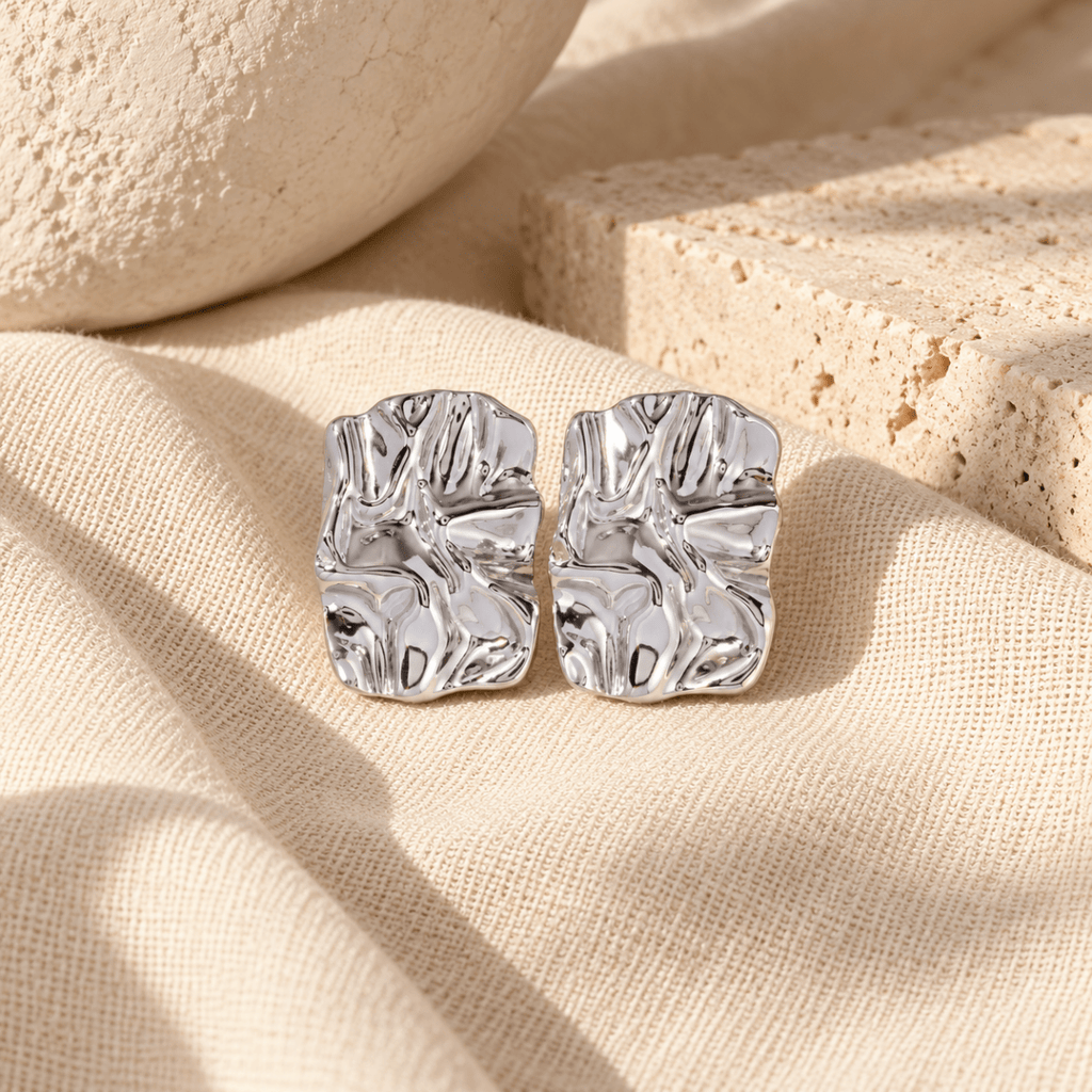 Kaelora Rippled Rectangle Stud Earrings - Luzy Jewels