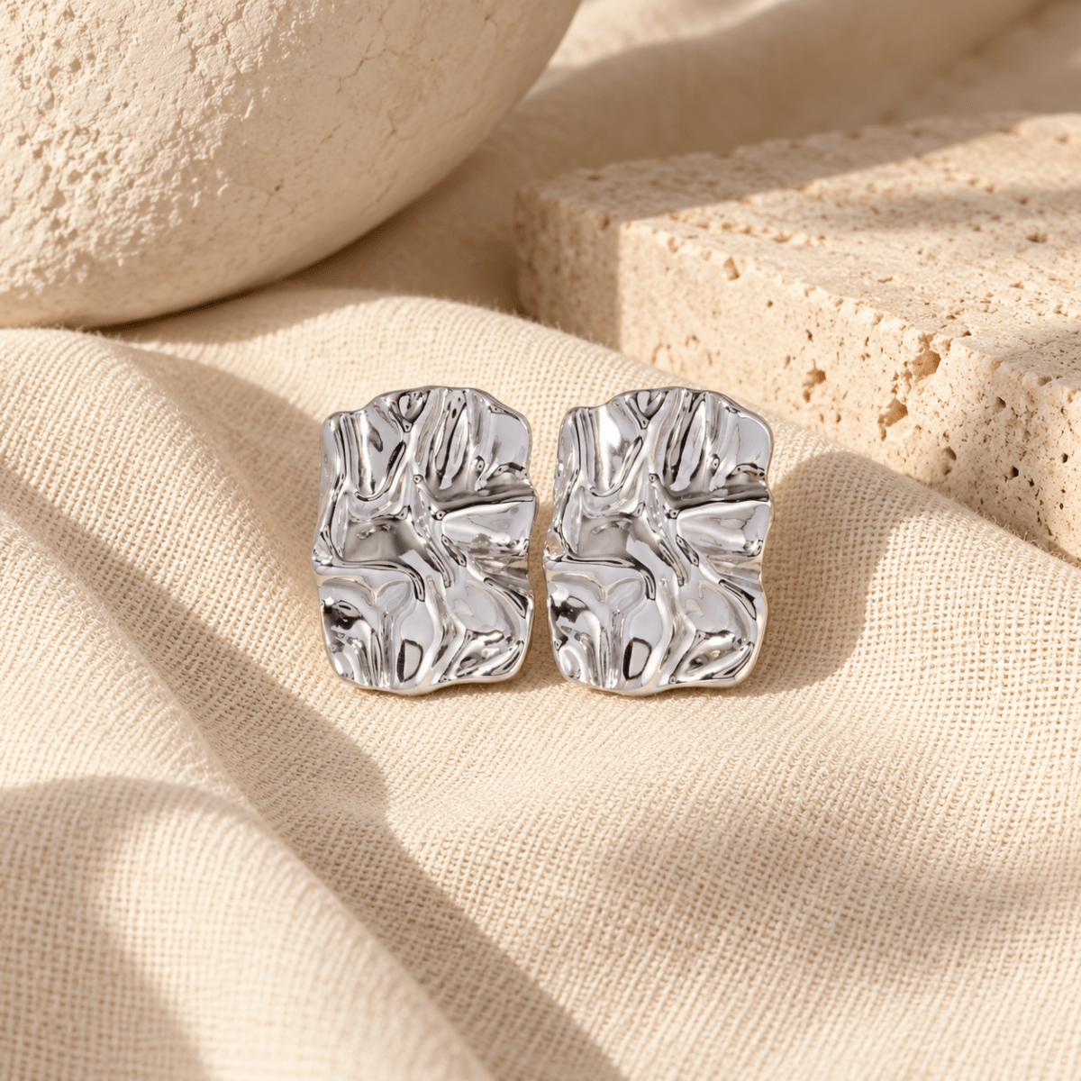 Kaelora Rippled Rectangle Stud Earrings - Luzy Jewels