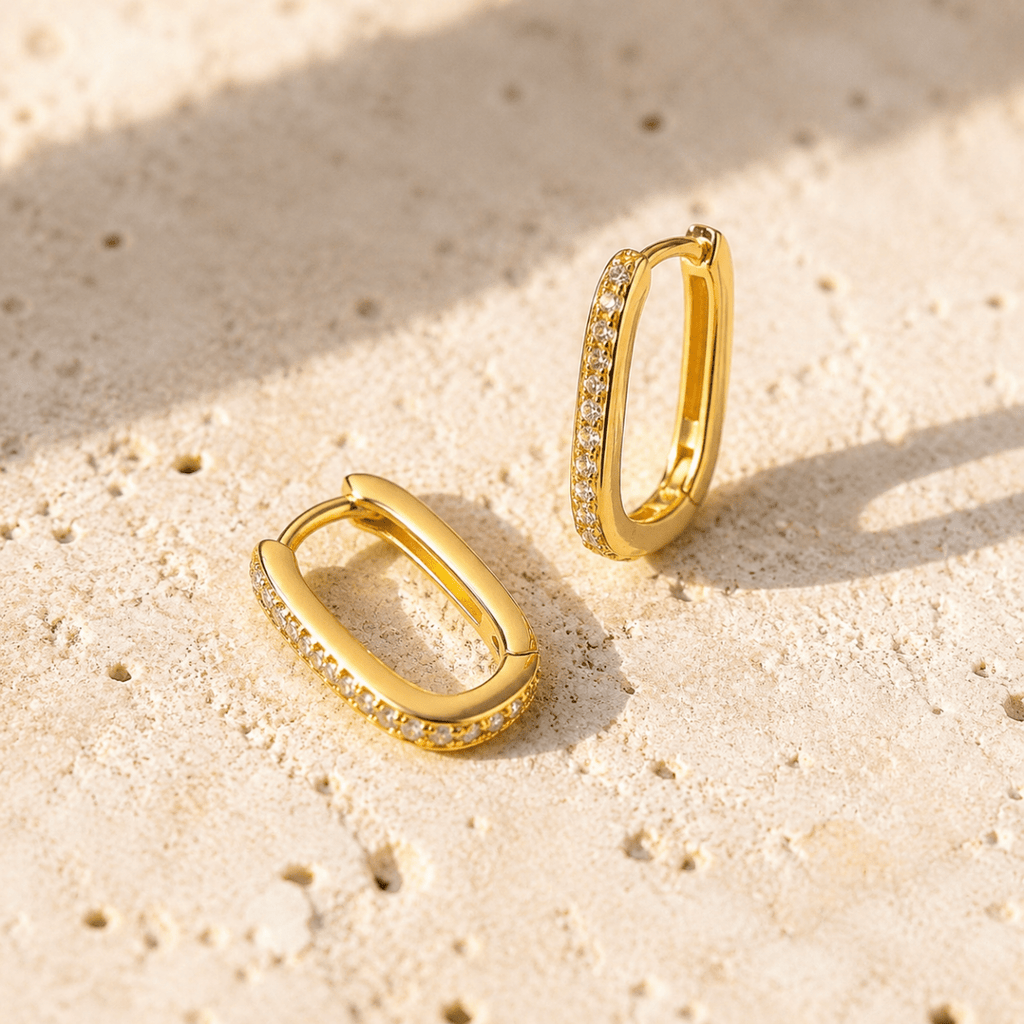 Liora Pavé Oval Huggie Earrings - Luzy Jewels