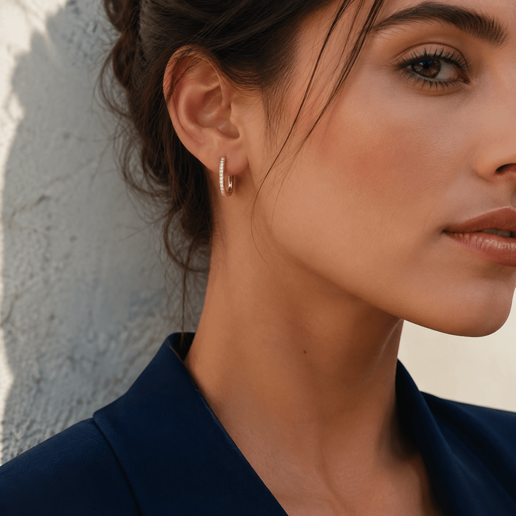 Liora Pavé Oval Huggie Earrings - Luzy Jewels