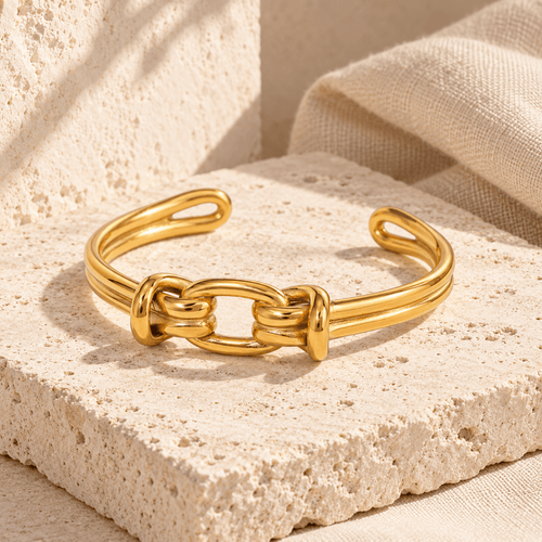 Lunoria Oval-Link Open Cuff - Luzy Jewels