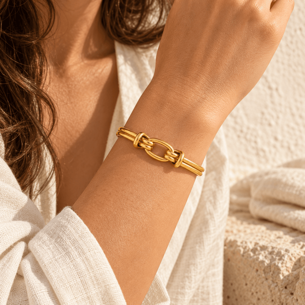 Lunoria Oval-Link Open Cuff - Luzy Jewels