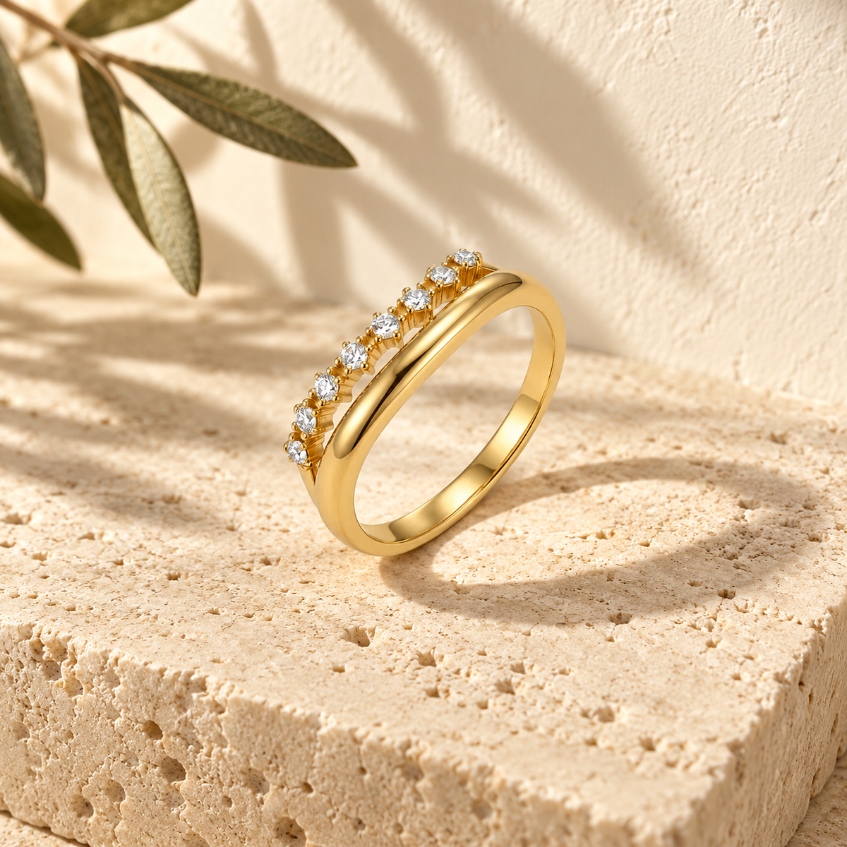 Adeloria Twin-Rail Stone Ring with clear stones – Mediterranean view 1