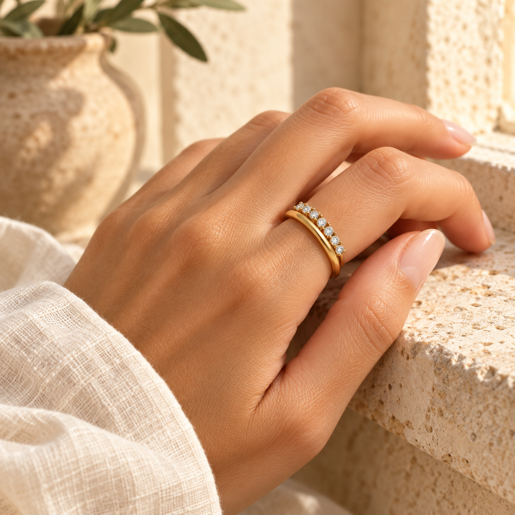 Adeloria Twin-Rail Stone Ring with clear stones – Mediterranean view 5