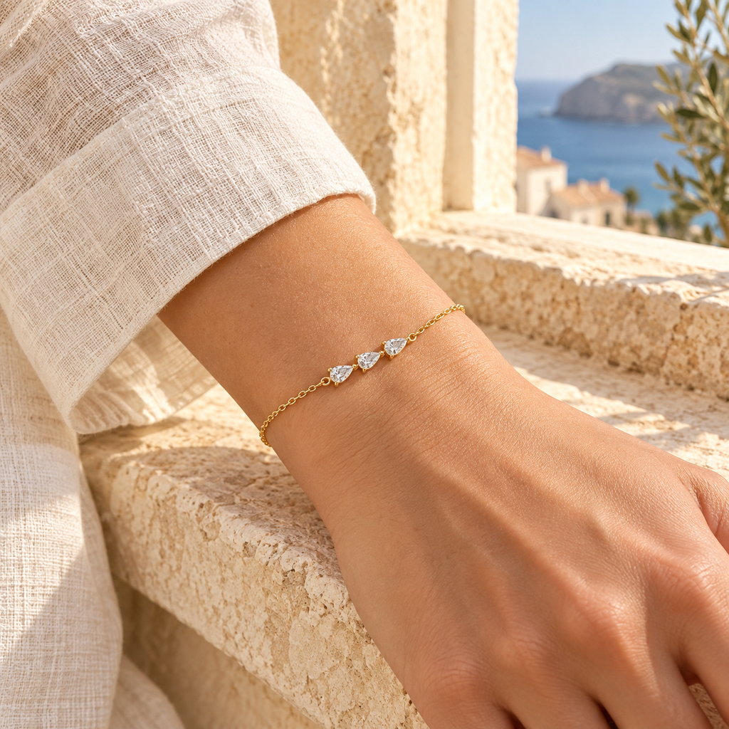 Alanoria Three-Pear Stone Bracelet with clear stones – Mediterranean view 5