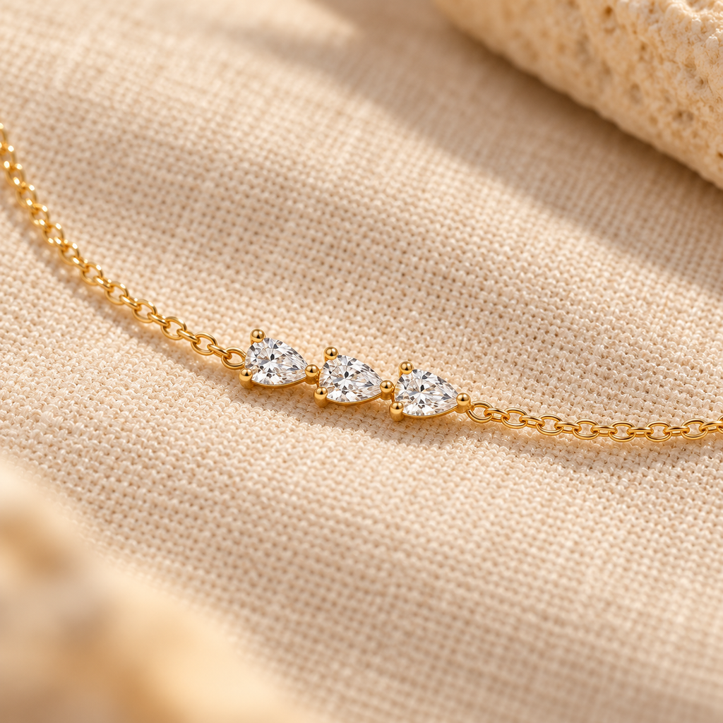 Alanoria Three-Pear Stone Bracelet with clear stones – Mediterranean view 9