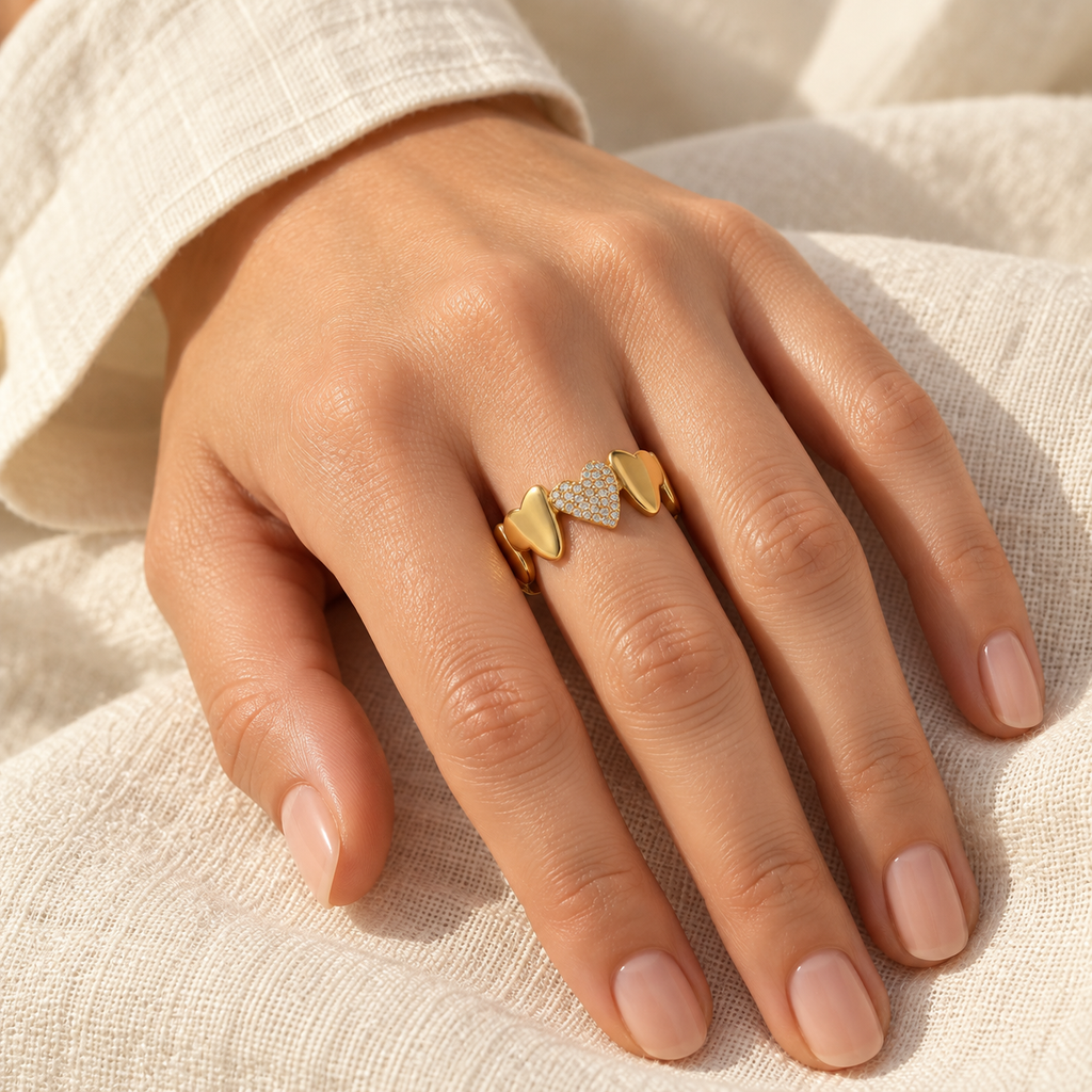 Amorielle Pavé Heart Band Ring — worn at realistic scale