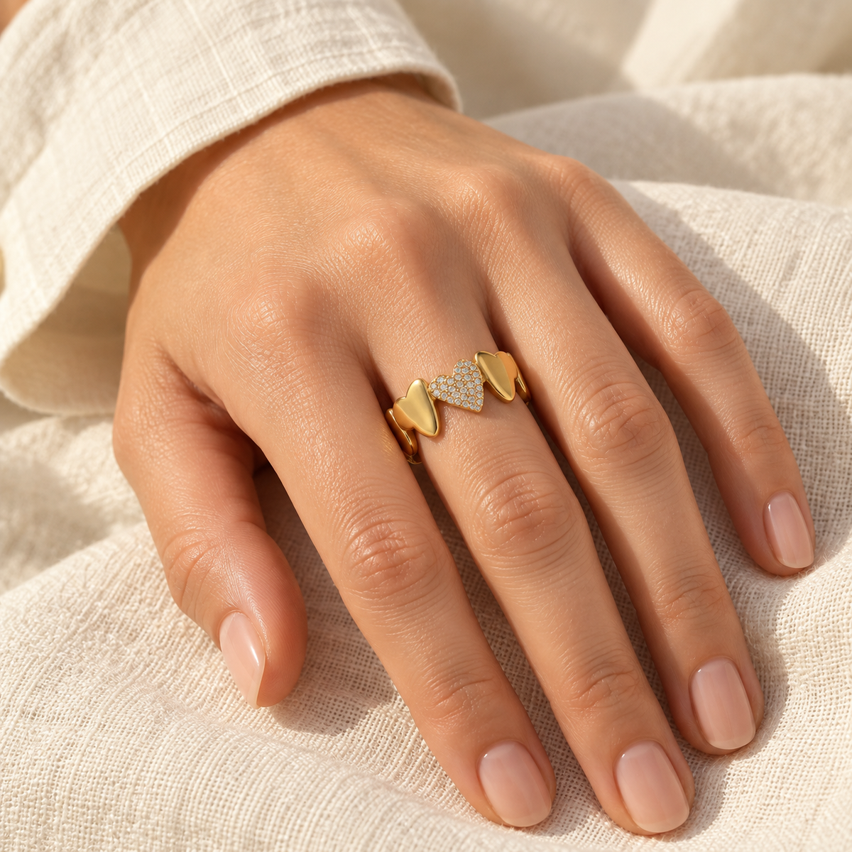 Amorielle Pavé Heart Band Ring — worn at realistic scale