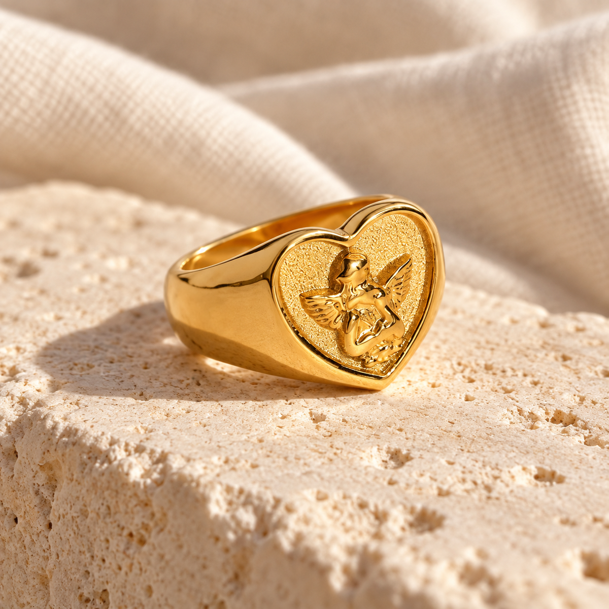 Cherielle Cherub Heart Signet Ring — full product view