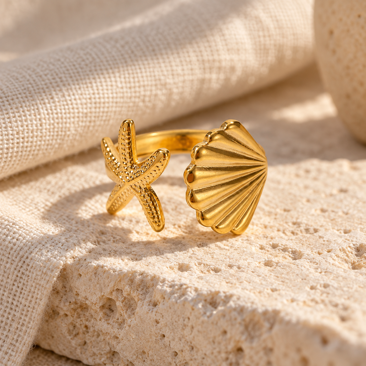 Conchavie Shell and Starfish Ring — full product view