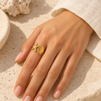 Conchavie Shell and Starfish Ring — worn at realistic scale