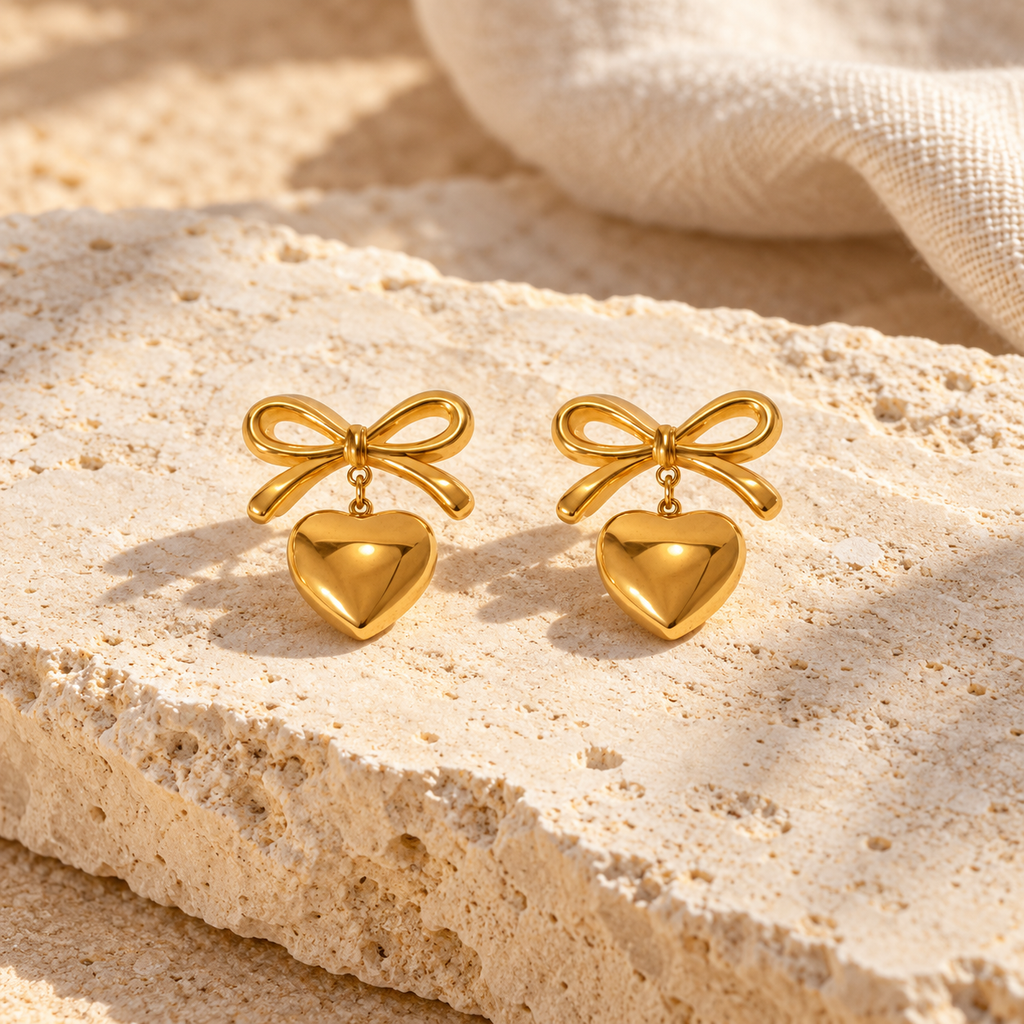 Coralisse Bow and Heart Drop Earrings — full product view