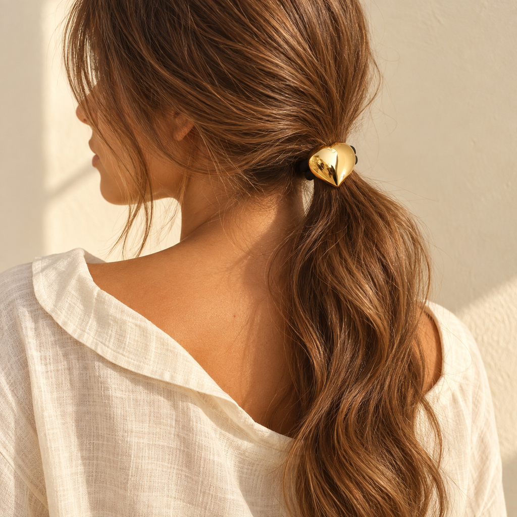 Cordavelle Heart Ponytail Tie — worn at realistic scale