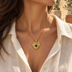 Elarisse 21 mm heart pendant resting on an adult woman's chest