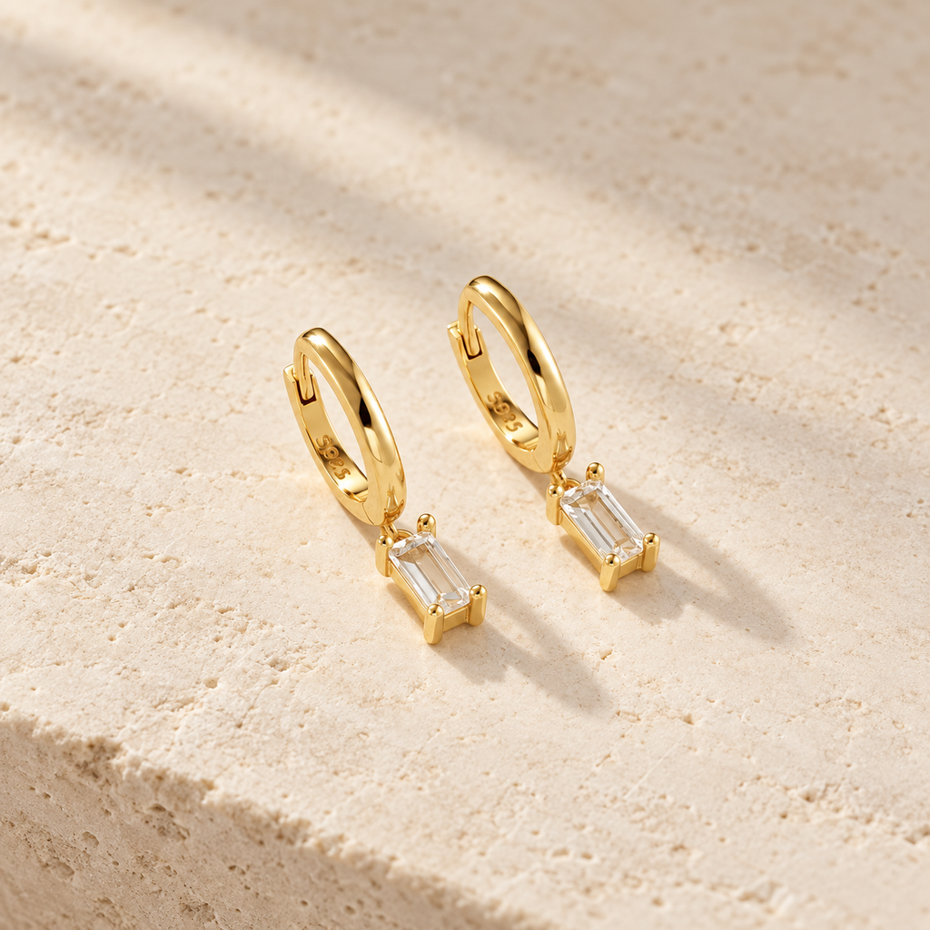 Elviane Baguette Drop Hoops — full product view