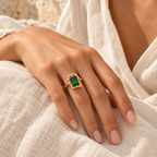 Esmerielle Sculpted Green Ring — worn at realistic scale