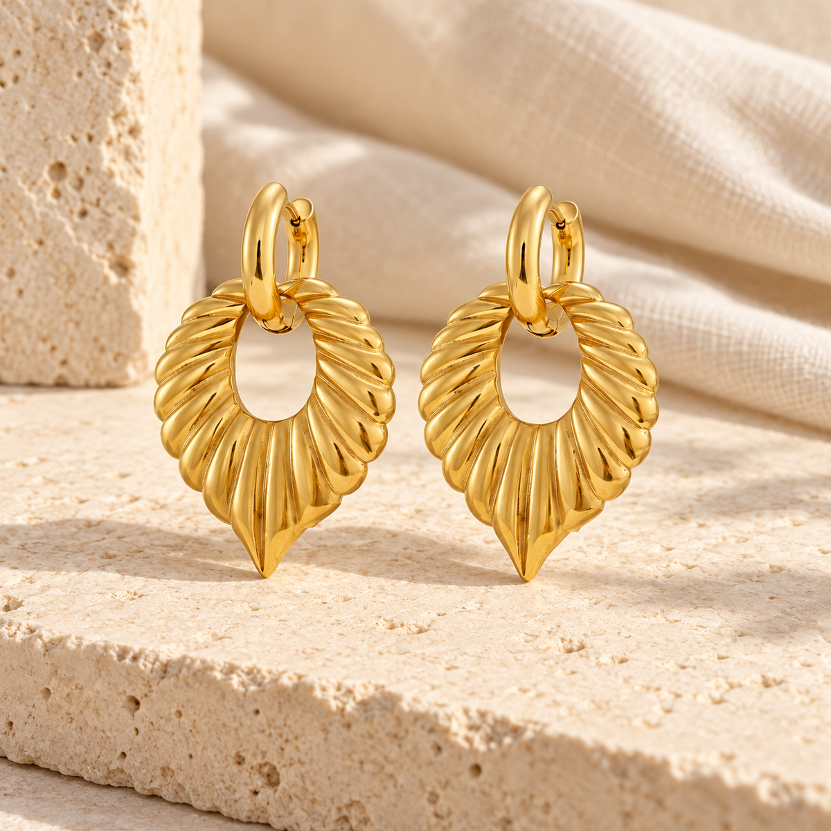 Folivienne Ribbed Leaf Drop Earrings — full product view