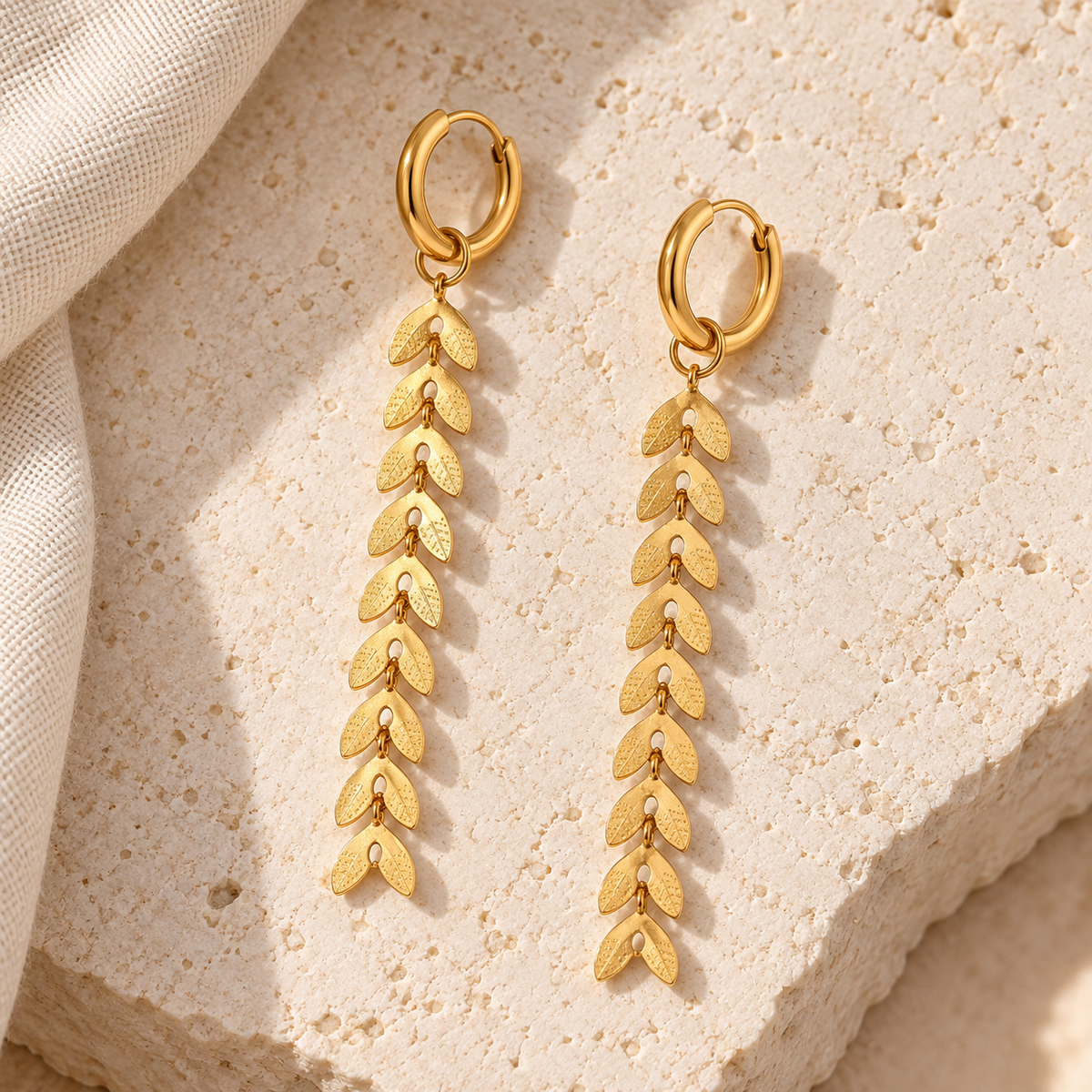 Frondiva Leaf Cascade Hoop Earrings — full product view
