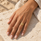 Heliave Sunray Eye Ring — worn at realistic scale