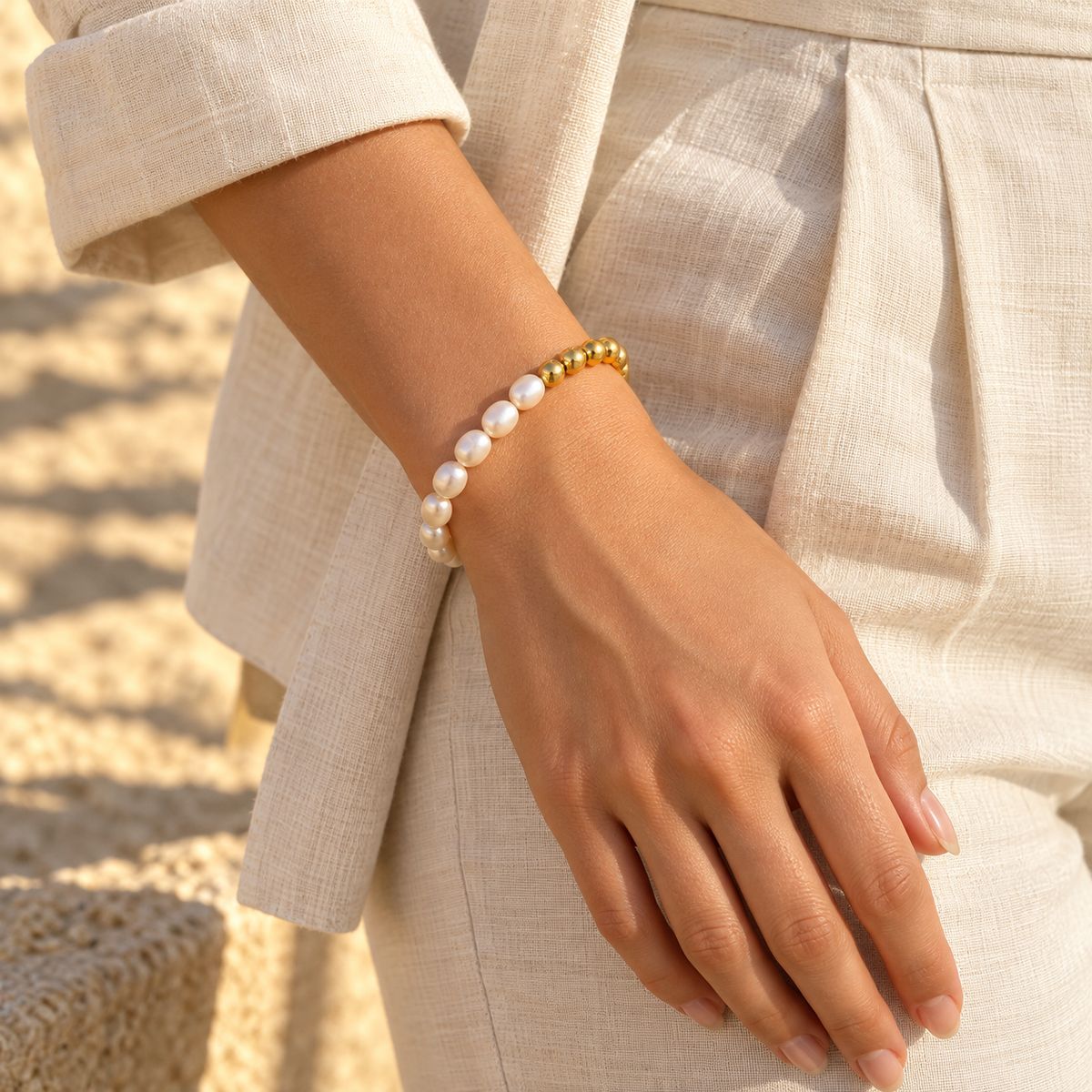 Maristelle Pearl and Bead Bracelet — worn at realistic scale