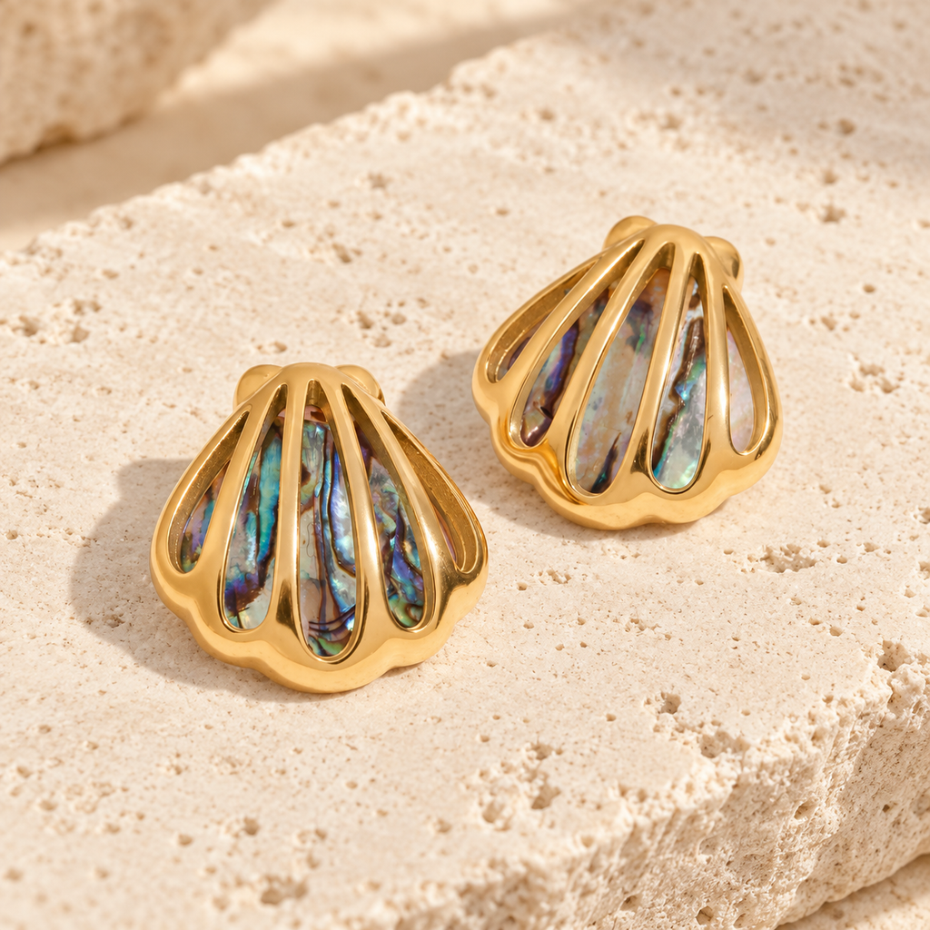 Neravella Iridescent Shell Stud Earrings — full product view