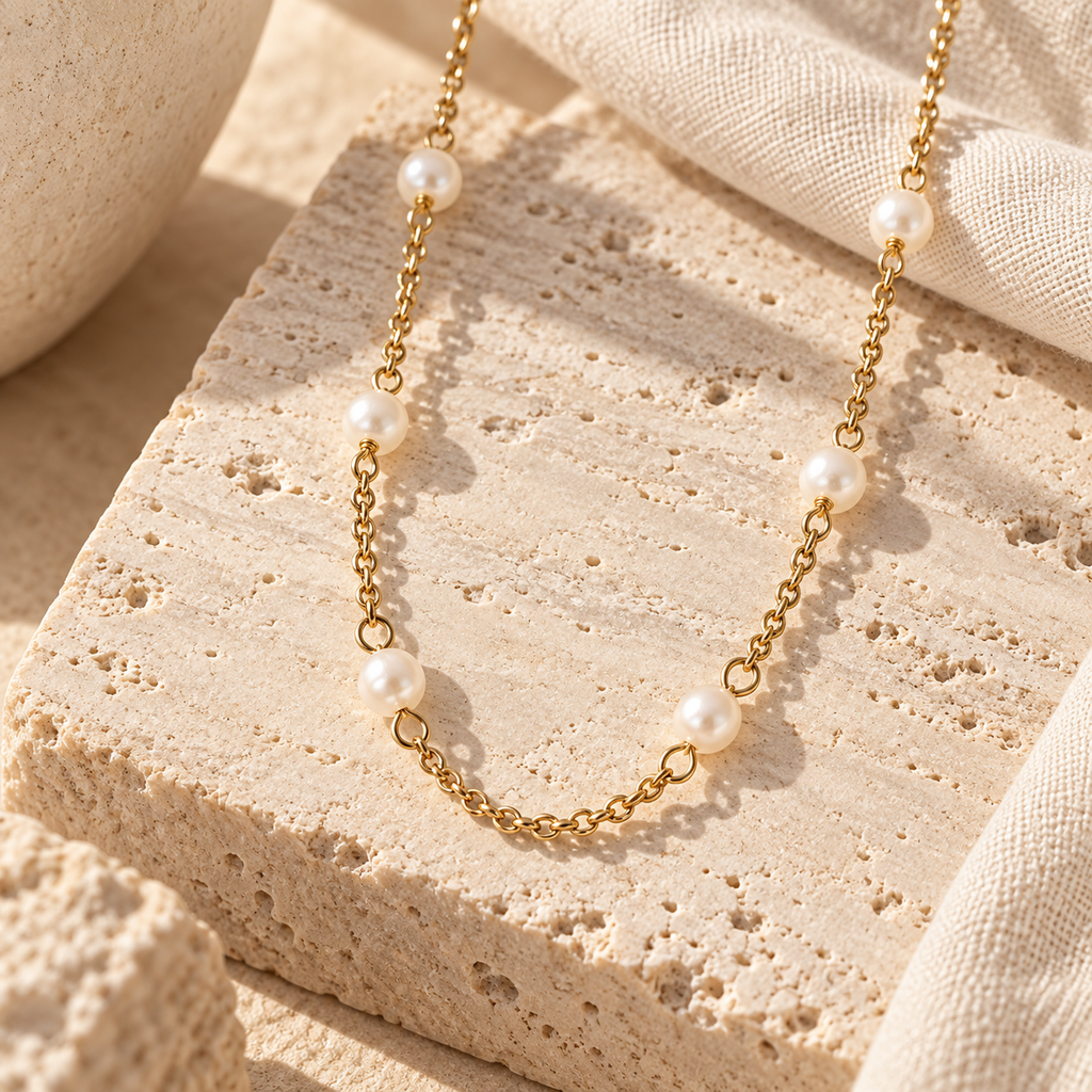 Norelia Freshwater Pearl Station Necklace – Mediterranean view 1