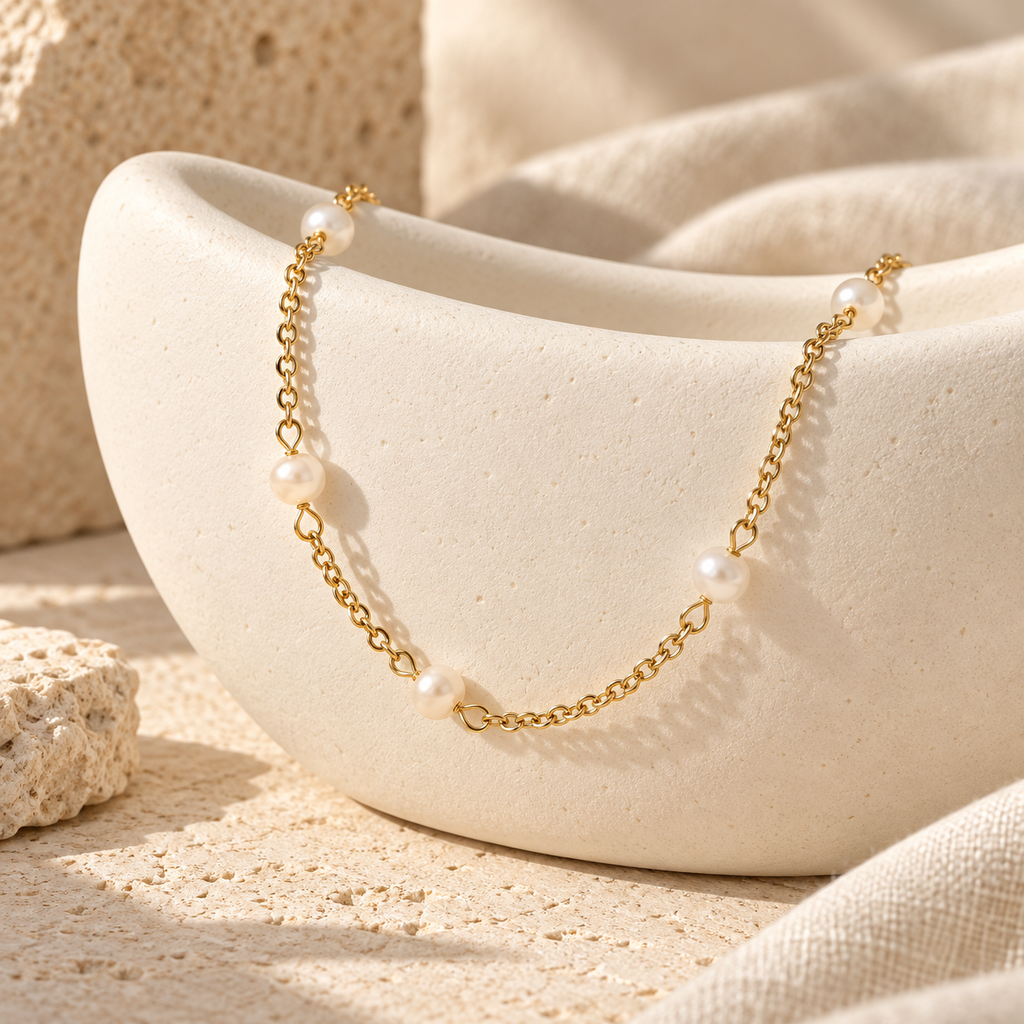 Norelia Freshwater Pearl Station Necklace – Mediterranean view 2