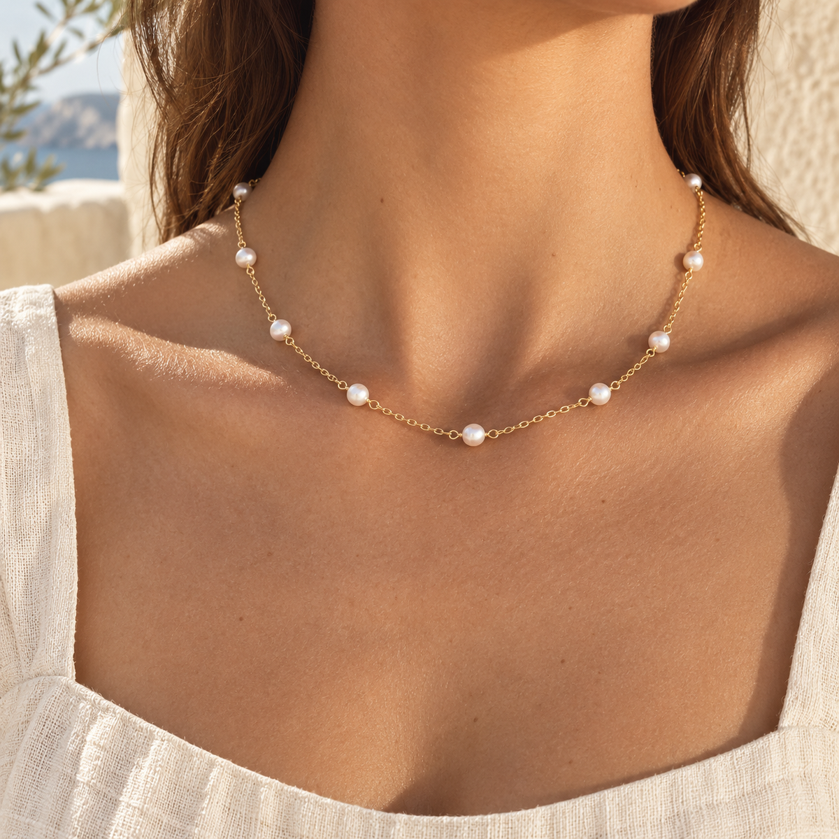Norelia Freshwater Pearl Station Necklace – Mediterranean view 8