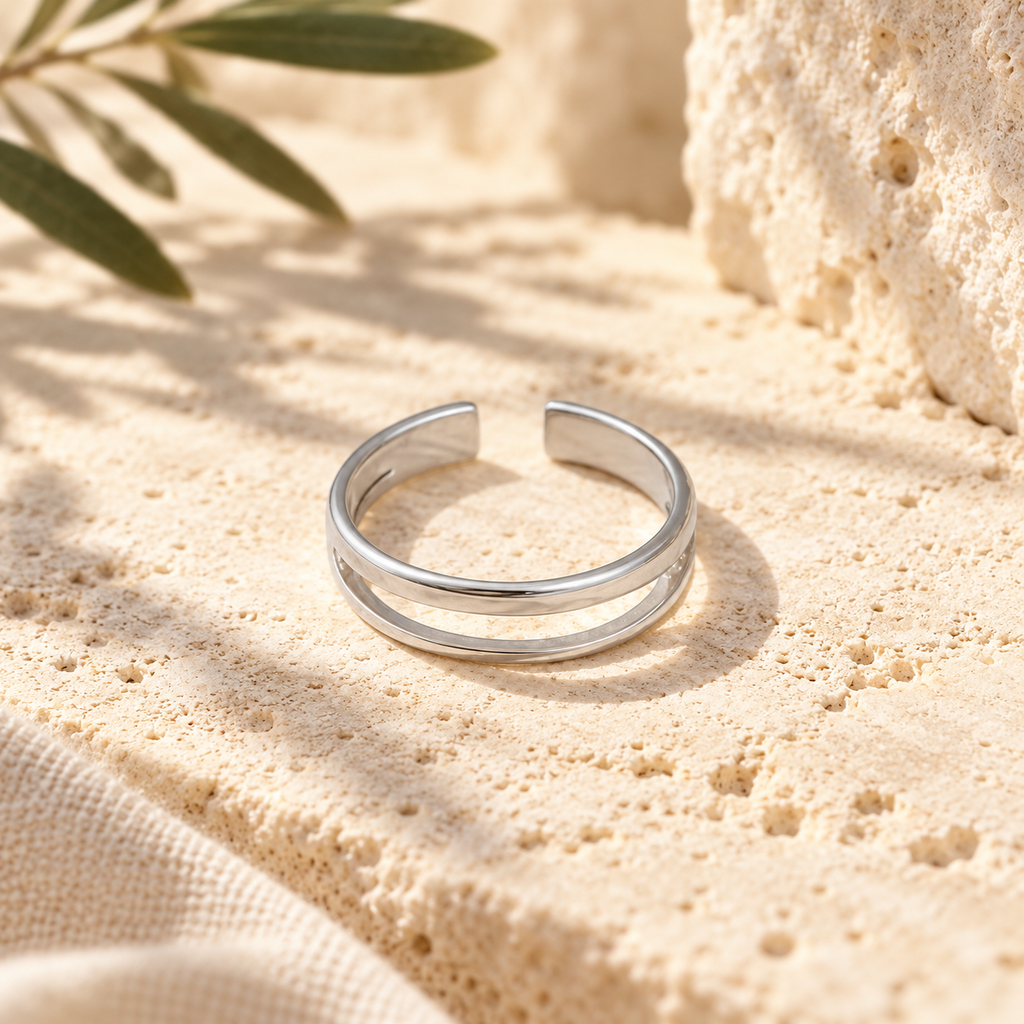 Olivenia Double-Rail Open Ring in silver – Mediterranean view 10