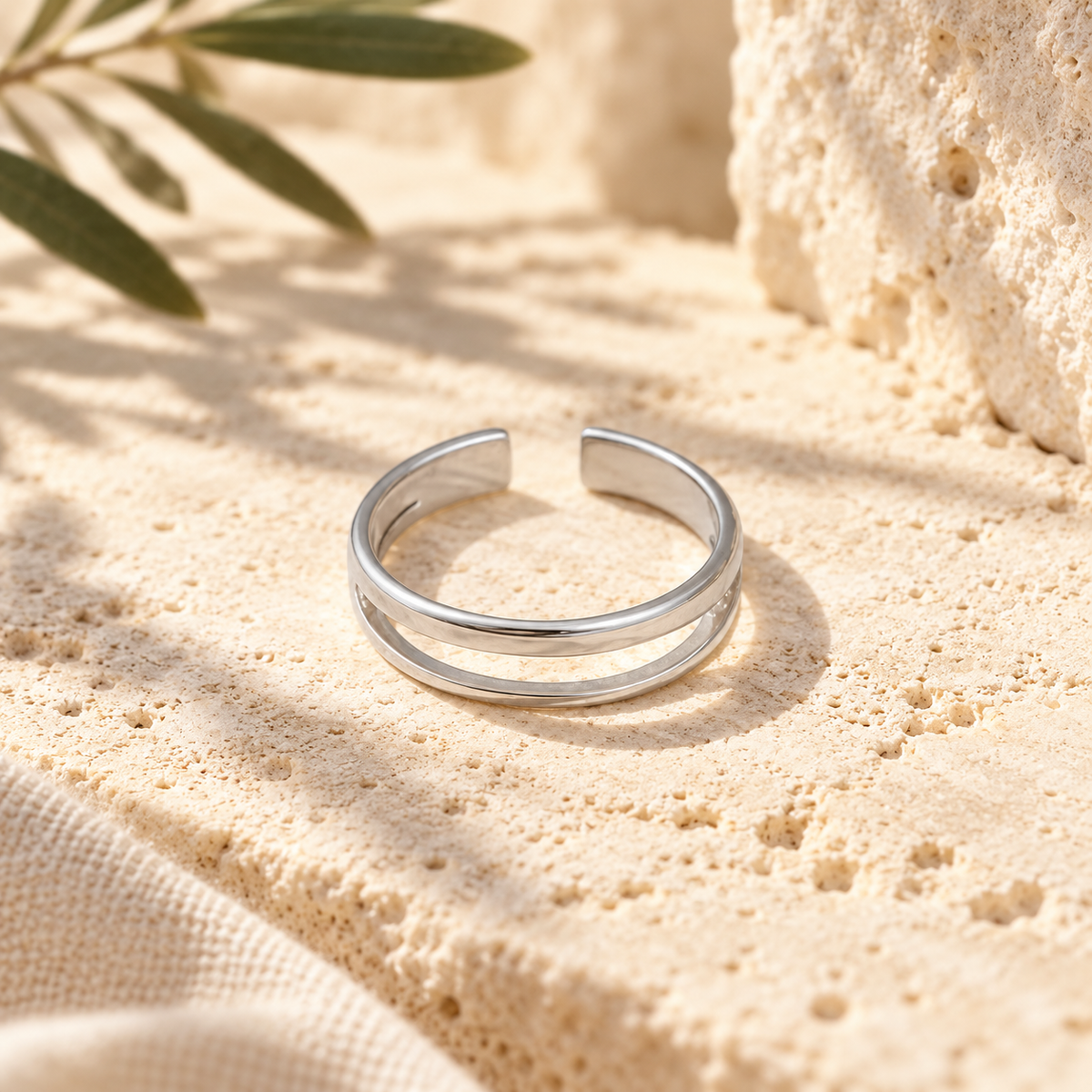 Olivenia Double-Rail Open Ring in silver – Mediterranean view 10