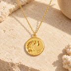 Ondessa gold wave medallion necklace with a fine cable chain