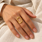 Ovalisse Open Oval Ring — worn at realistic scale