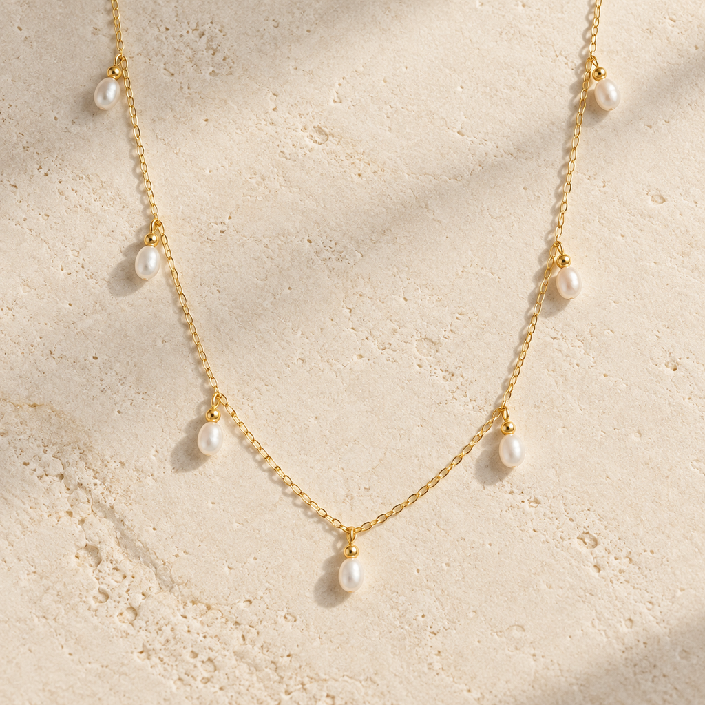 Peralisse Seven Pearl Drop Necklace — full product view