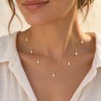 Peralisse Seven Pearl Drop Necklace — worn at realistic scale