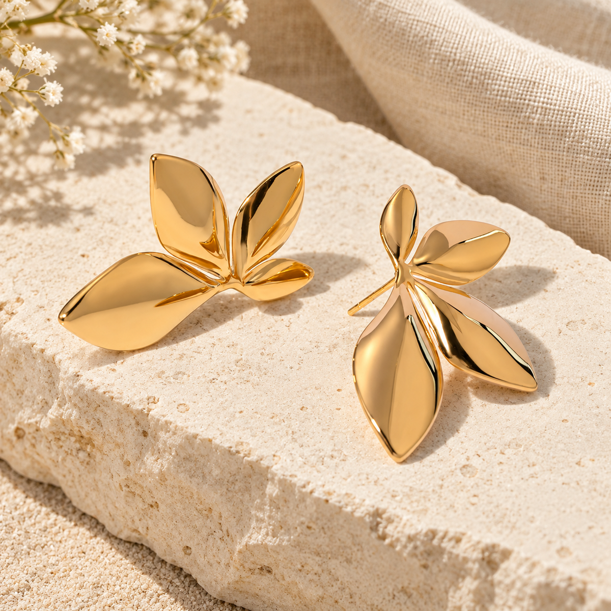 Petalune mirrored four-leaf stud earrings in 18k Yellow Gold finish
