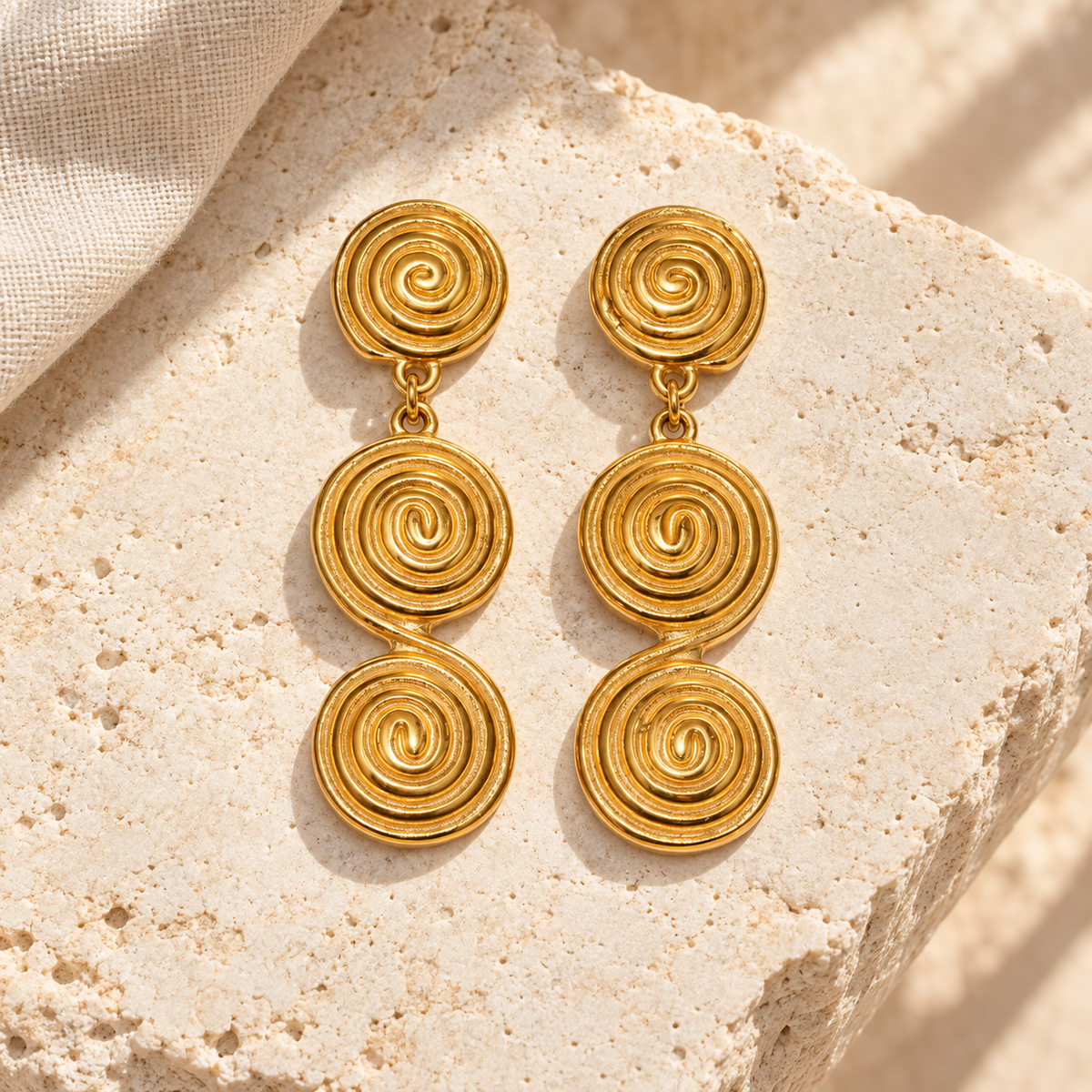 Seravine Triple Spiral Drop Earrings — full product view