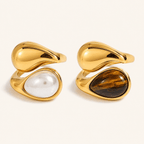 Marea Pearl & Amber Bypass Ring - Luzy Jewels
