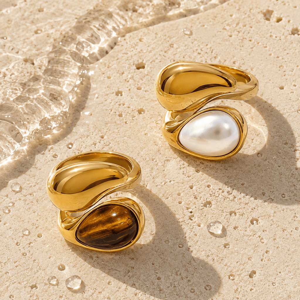 Marea Pearl & Amber Bypass Ring - Luzy Jewels