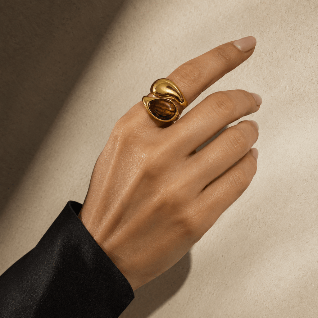 Marea Pearl & Amber Bypass Ring - Luzy Jewels
