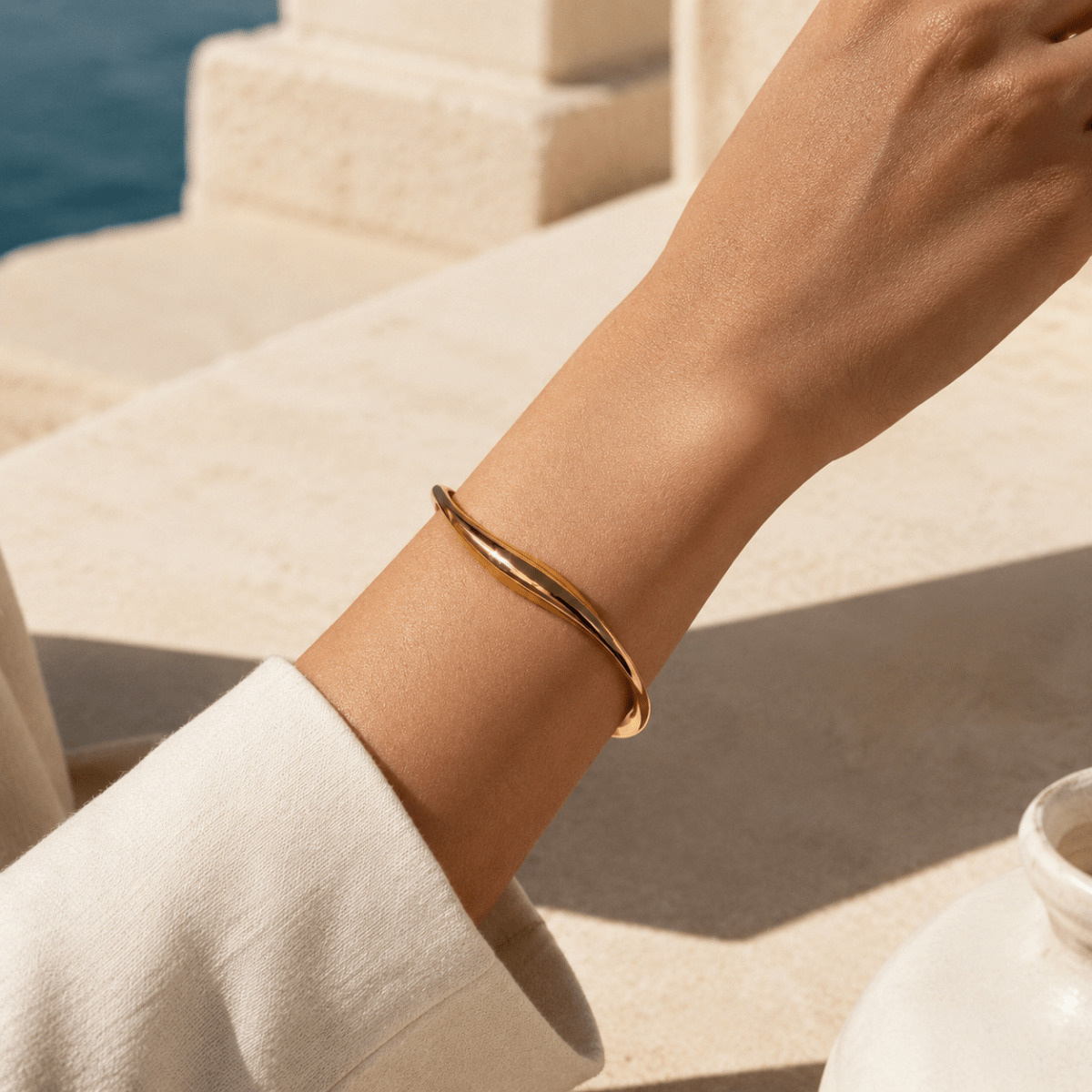 Marella Sculptural Wave Cuff Bracelet - Luzy Jewels