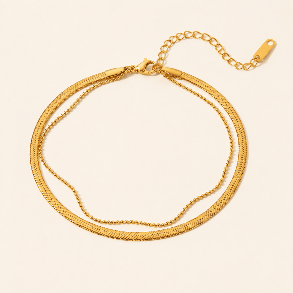 Mirella Layered Herringbone & Bead Anklet - Luzy Jewels