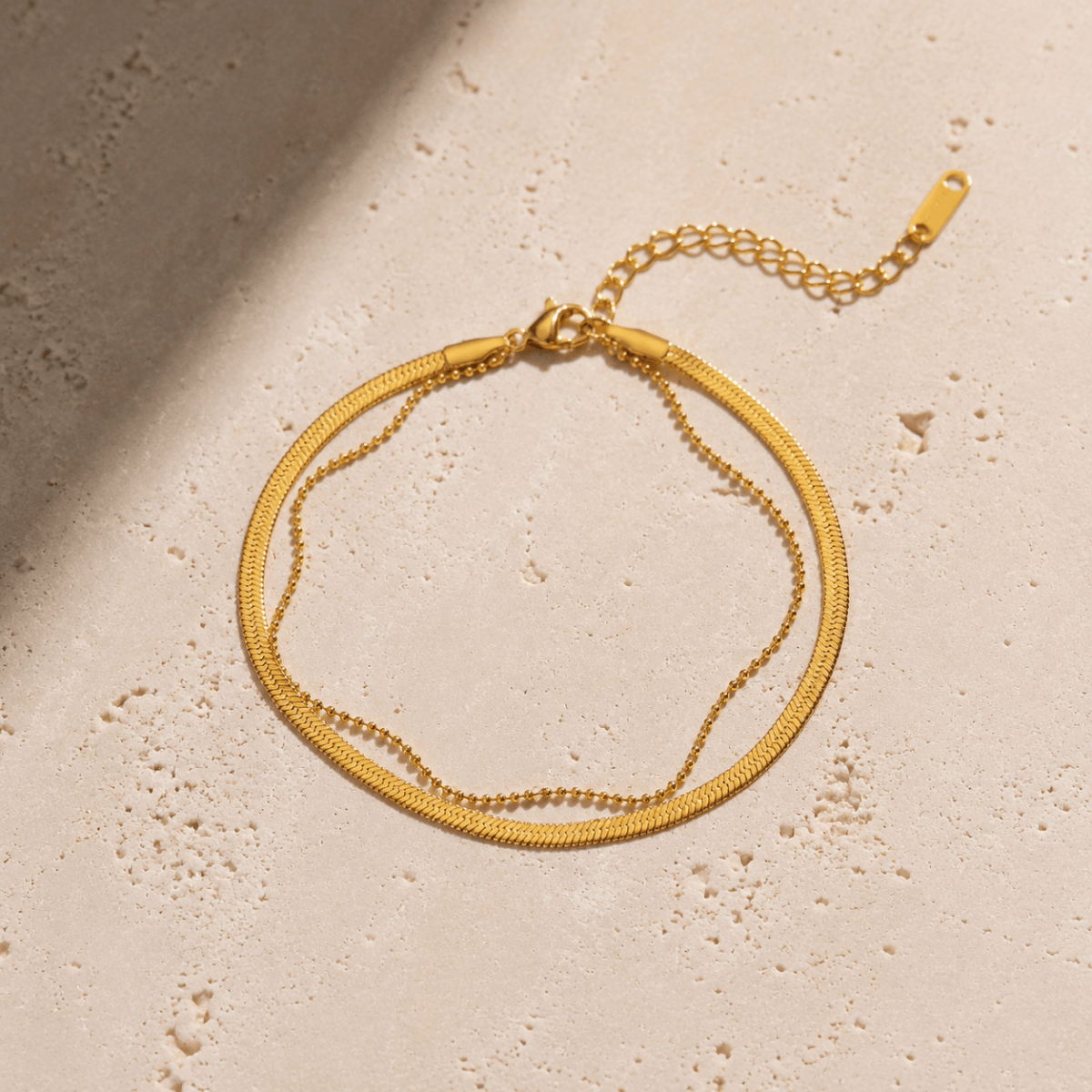 Mirella Layered Herringbone & Bead Anklet - Luzy Jewels